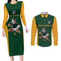 South Africa Rugby Custom Couples Matching Long Sleeve Bodycon Dress and Long Sleeve Button Shirt Glory Be To Springboks - Wonder Print Shop