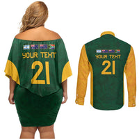 South Africa Rugby Custom Couples Matching Off Shoulder Short Dress and Long Sleeve Button Shirt Glory Be To Springboks - Wonder Print Shop
