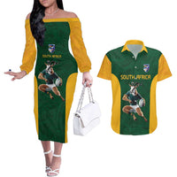 South Africa Rugby Custom Couples Matching Off The Shoulder Long Sleeve Dress and Hawaiian Shirt Glory Be To Springboks - Wonder Print Shop