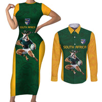 South Africa Rugby Custom Couples Matching Short Sleeve Bodycon Dress and Long Sleeve Button Shirt Glory Be To Springboks - Wonder Print Shop