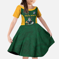 South Africa Rugby Custom Kid Short Sleeve Dress Glory Be To Springboks - Wonder Print Shop