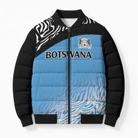 Botswana Cricket Custom Bomber Puffer Jacket Baggy Blues Zebra Skins Pattern - Wonder Print Shop