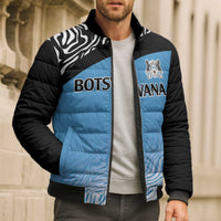 Botswana Cricket Custom Bomber Puffer Jacket Baggy Blues Zebra Skins Pattern - Wonder Print Shop
