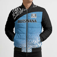 Botswana Cricket Custom Bomber Puffer Jacket Baggy Blues Zebra Skins Pattern - Wonder Print Shop