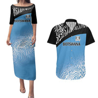 Botswana Cricket Custom Couples Matching Puletasi and Hawaiian Shirt Baggy Blues Zebra Skins Pattern - Wonder Print Shop