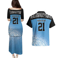 Botswana Cricket Custom Couples Matching Puletasi and Hawaiian Shirt Baggy Blues Zebra Skins Pattern - Wonder Print Shop