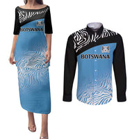 Botswana Cricket Custom Couples Matching Puletasi and Long Sleeve Button Shirt Baggy Blues Zebra Skins Pattern - Wonder Print Shop