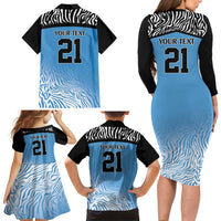 Botswana Cricket Custom Family Matching Long Sleeve Bodycon Dress and Hawaiian Shirt Baggy Blues Zebra Skins Pattern - Wonder Print Shop