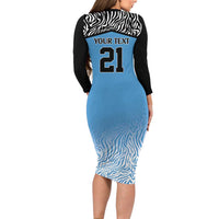 Botswana Cricket Custom Family Matching Long Sleeve Bodycon Dress and Hawaiian Shirt Baggy Blues Zebra Skins Pattern - Wonder Print Shop