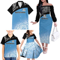 Botswana Cricket Custom Family Matching Off The Shoulder Long Sleeve Dress and Hawaiian Shirt Baggy Blues Zebra Skins Pattern - Wonder Print Shop