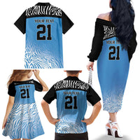 Botswana Cricket Custom Family Matching Off The Shoulder Long Sleeve Dress and Hawaiian Shirt Baggy Blues Zebra Skins Pattern - Wonder Print Shop