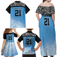 Botswana Cricket Custom Family Matching Off Shoulder Maxi Dress and Hawaiian Shirt Baggy Blues Zebra Skins Pattern - Wonder Print Shop