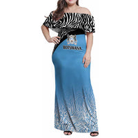 Botswana Cricket Custom Family Matching Off Shoulder Maxi Dress and Hawaiian Shirt Baggy Blues Zebra Skins Pattern - Wonder Print Shop