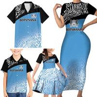 Botswana Cricket Custom Family Matching Short Sleeve Bodycon Dress and Hawaiian Shirt Baggy Blues Zebra Skins Pattern - Wonder Print Shop