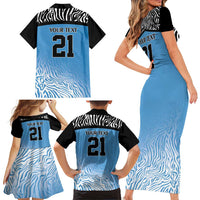 Botswana Cricket Custom Family Matching Short Sleeve Bodycon Dress and Hawaiian Shirt Baggy Blues Zebra Skins Pattern - Wonder Print Shop