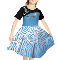 Botswana Cricket Custom Kid Short Sleeve Dress Baggy Blues Zebra Skins Pattern - Wonder Print Shop