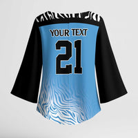 Botswana Cricket Custom Kimono Sleeve Blouse Baggy Blues Zebra Skins Pattern - Wonder Print Shop