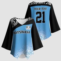 Botswana Cricket Custom Kimono Sleeve Blouse Baggy Blues Zebra Skins Pattern - Wonder Print Shop