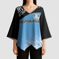 Botswana Cricket Custom Kimono Sleeve Blouse Baggy Blues Zebra Skins Pattern - Wonder Print Shop