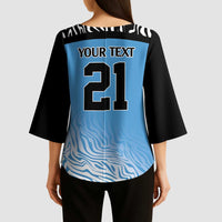 Botswana Cricket Custom Kimono Sleeve Blouse Baggy Blues Zebra Skins Pattern - Wonder Print Shop