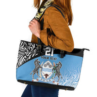 Botswana Cricket Custom Leather Tote Bag Baggy Blues Zebra Skins Pattern - Wonder Print Shop