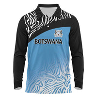 Botswana Cricket Custom Long Sleeve Polo Shirt Baggy Blues Zebra Skins Pattern - Wonder Print Shop