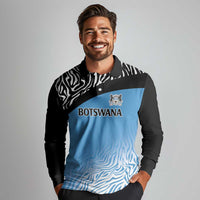 Botswana Cricket Custom Long Sleeve Polo Shirt Baggy Blues Zebra Skins Pattern - Wonder Print Shop