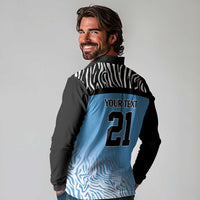 Botswana Cricket Custom Long Sleeve Polo Shirt Baggy Blues Zebra Skins Pattern - Wonder Print Shop