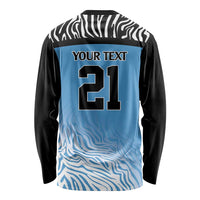 Botswana Cricket Custom Long Sleeve Shirt Baggy Blues Zebra Skins Pattern - Wonder Print Shop