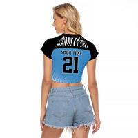 Botswana Cricket Custom Raglan Cropped T Shirt Baggy Blues Zebra Skins Pattern - Wonder Print Shop