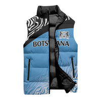 Botswana Cricket Custom Sleeveless Puffer Jacket Baggy Blues Zebra Skins Pattern - Wonder Print Shop