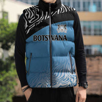 Botswana Cricket Custom Sleeveless Puffer Jacket Baggy Blues Zebra Skins Pattern - Wonder Print Shop