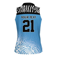 Botswana Cricket Custom Women Sleeveless Polo Shirt Baggy Blues Zebra Skins Pattern - Wonder Print Shop