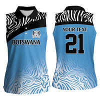 Botswana Cricket Custom Women Sleeveless Polo Shirt Baggy Blues Zebra Skins Pattern - Wonder Print Shop