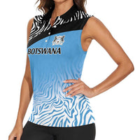 Botswana Cricket Custom Women Sleeveless Polo Shirt Baggy Blues Zebra Skins Pattern - Wonder Print Shop
