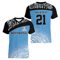 Botswana Cricket Custom Women V-Neck T-Shirt Baggy Blues Zebra Skins Pattern - Wonder Print Shop