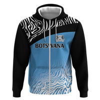 Botswana Cricket Custom Zip Hoodie Baggy Blues Zebra Skins Pattern - Wonder Print Shop