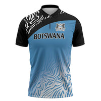 Botswana Cricket Custom Zipper Polo Shirt Baggy Blues Zebra Skins Pattern - Wonder Print Shop
