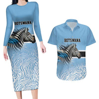 Botswana Independence Day 1966 Couples Matching Long Sleeve Bodycon Dress and Hawaiian Shirt Tribal Zebra Skins Pattern - Wonder Print Shop