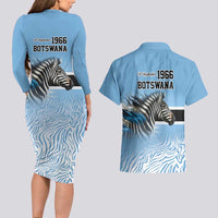 Botswana Independence Day 1966 Couples Matching Long Sleeve Bodycon Dress and Hawaiian Shirt Tribal Zebra Skins Pattern - Wonder Print Shop