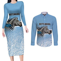 Botswana Independence Day 1966 Couples Matching Long Sleeve Bodycon Dress and Long Sleeve Button Shirt Tribal Zebra Skins Pattern - Wonder Print Shop