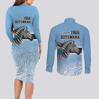 Botswana Independence Day 1966 Couples Matching Long Sleeve Bodycon Dress and Long Sleeve Button Shirt Tribal Zebra Skins Pattern - Wonder Print Shop