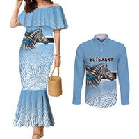 Botswana Independence Day 1966 Couples Matching Mermaid Dress and Long Sleeve Button Shirt Tribal Zebra Skins Pattern - Wonder Print Shop