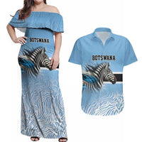 Botswana Independence Day 1966 Couples Matching Off Shoulder Maxi Dress and Hawaiian Shirt Tribal Zebra Skins Pattern - Wonder Print Shop