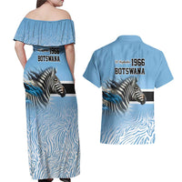 Botswana Independence Day 1966 Couples Matching Off Shoulder Maxi Dress and Hawaiian Shirt Tribal Zebra Skins Pattern - Wonder Print Shop
