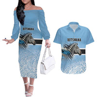 Botswana Independence Day 1966 Couples Matching Off The Shoulder Long Sleeve Dress and Hawaiian Shirt Tribal Zebra Skins Pattern - Wonder Print Shop