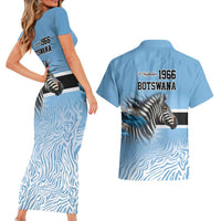 Botswana Independence Day 1966 Couples Matching Short Sleeve Bodycon Dress and Hawaiian Shirt Tribal Zebra Skins Pattern - Wonder Print Shop