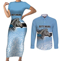 Botswana Independence Day 1966 Couples Matching Short Sleeve Bodycon Dress and Long Sleeve Button Shirt Tribal Zebra Skins Pattern - Wonder Print Shop