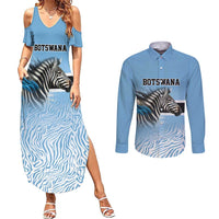 Botswana Independence Day 1966 Couples Matching Summer Maxi Dress and Long Sleeve Button Shirt Tribal Zebra Skins Pattern - Wonder Print Shop