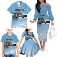 Botswana Independence Day 1966 Family Matching Off The Shoulder Long Sleeve Dress and Hawaiian Shirt Tribal Zebra Skins Pattern - Wonder Print Shop
